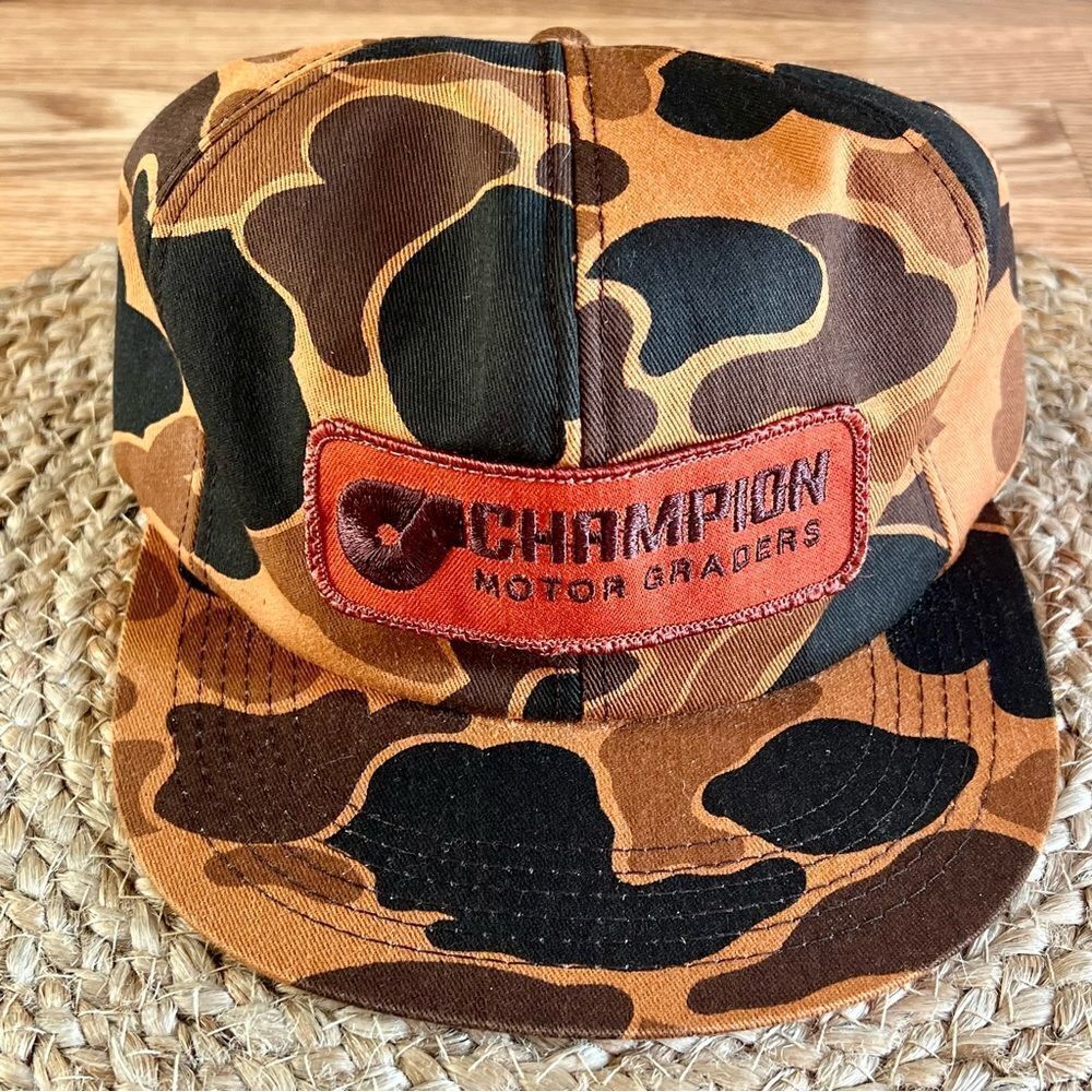 𝅺Vintage Camouflage Champion Motor Graders SnapBack Hat